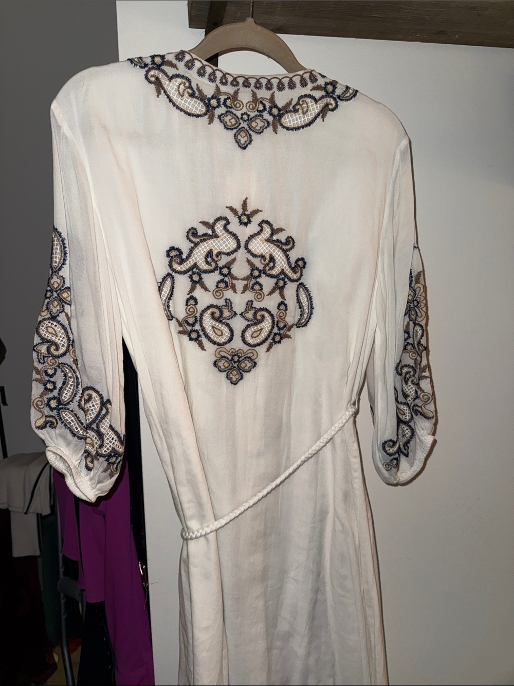 Embroidered White Maxi Dress with Navy & Tan Accents by J. Crew - Picture 8 of 10